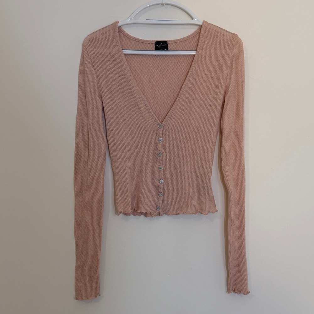 Urban Outfitters Out From Under Blush Ribbed Cropped Cardigan- Size Medium